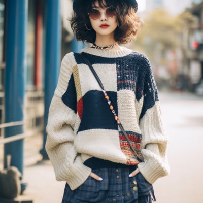 sweater girl tz306h pop style inspiro he jiaying light beige navy girl lifestyle