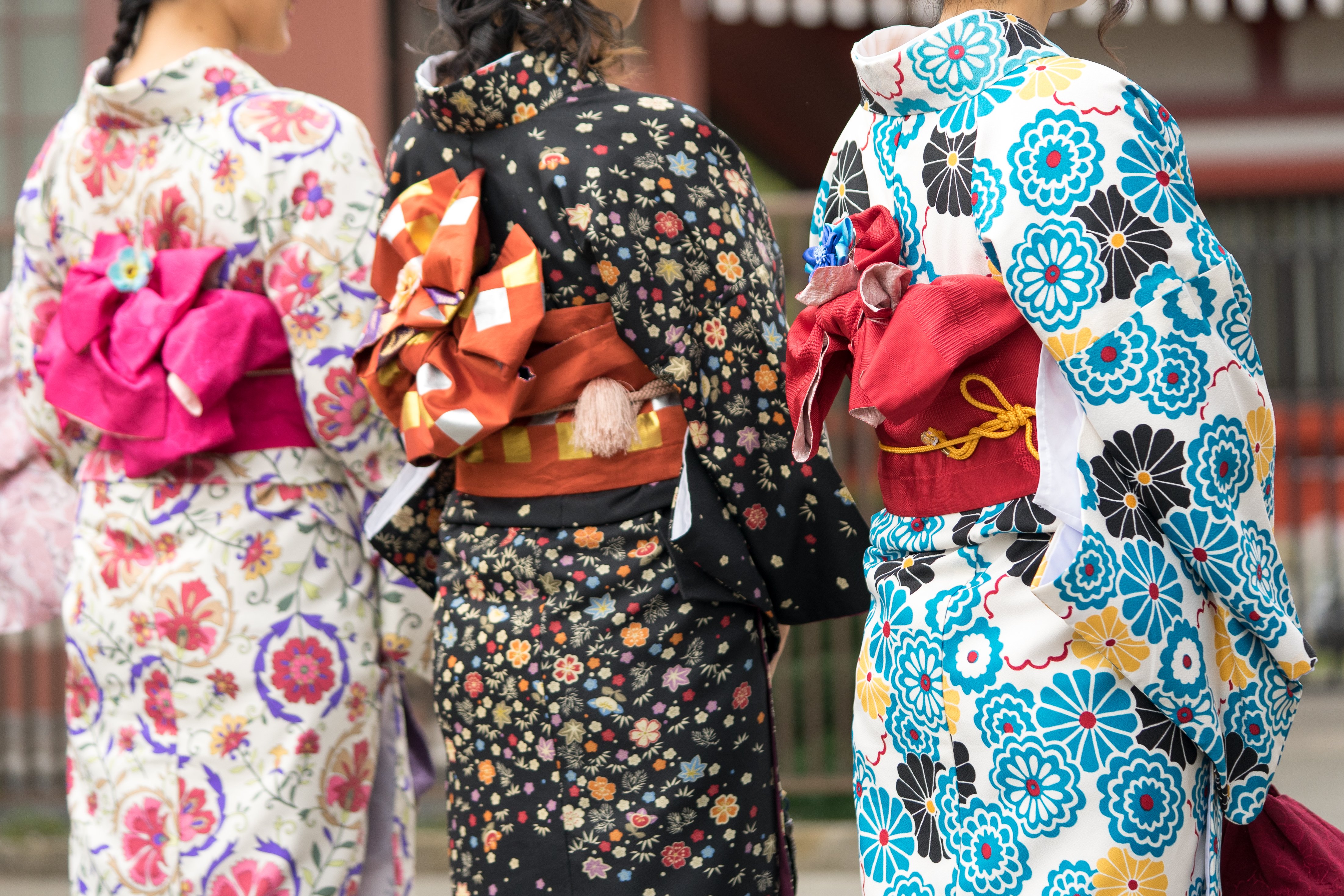 young girl wearing japanese kimono standing front sensoji temple tokyo japan kimono is japanese traditional garment word