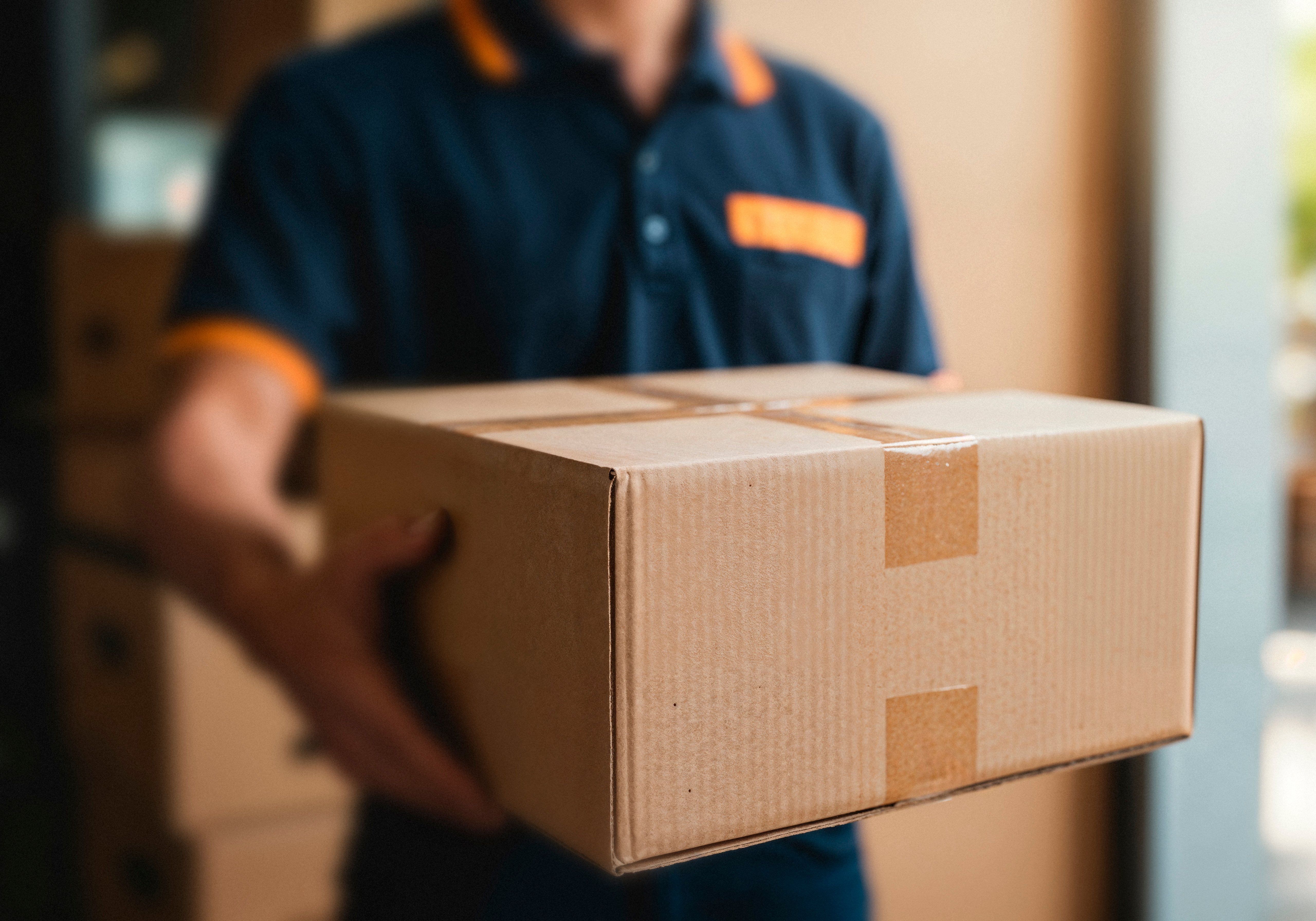 delivery person holding cardboard box